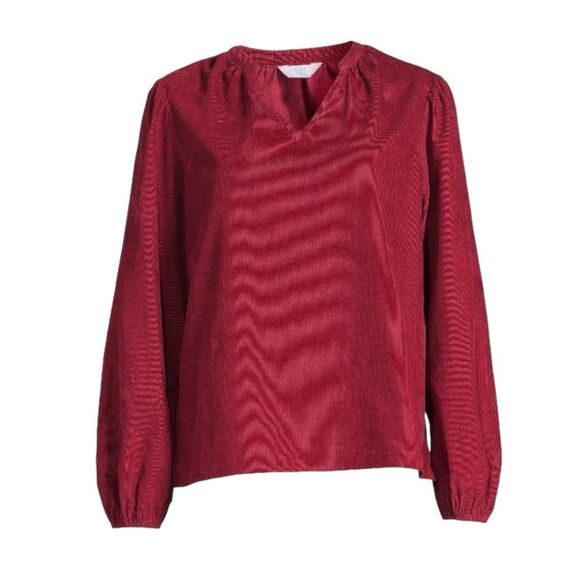 Time and Tru Puff Sleeve Corduroy Tunic Top Rich Red Women’s Size Medium - Picture 2 of 9
